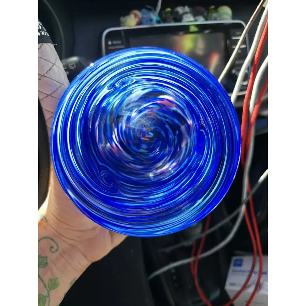 Cory Ballis Signed Cobalt Blue Swirl Art Glass Lowball Rocks Tumbler Handmade